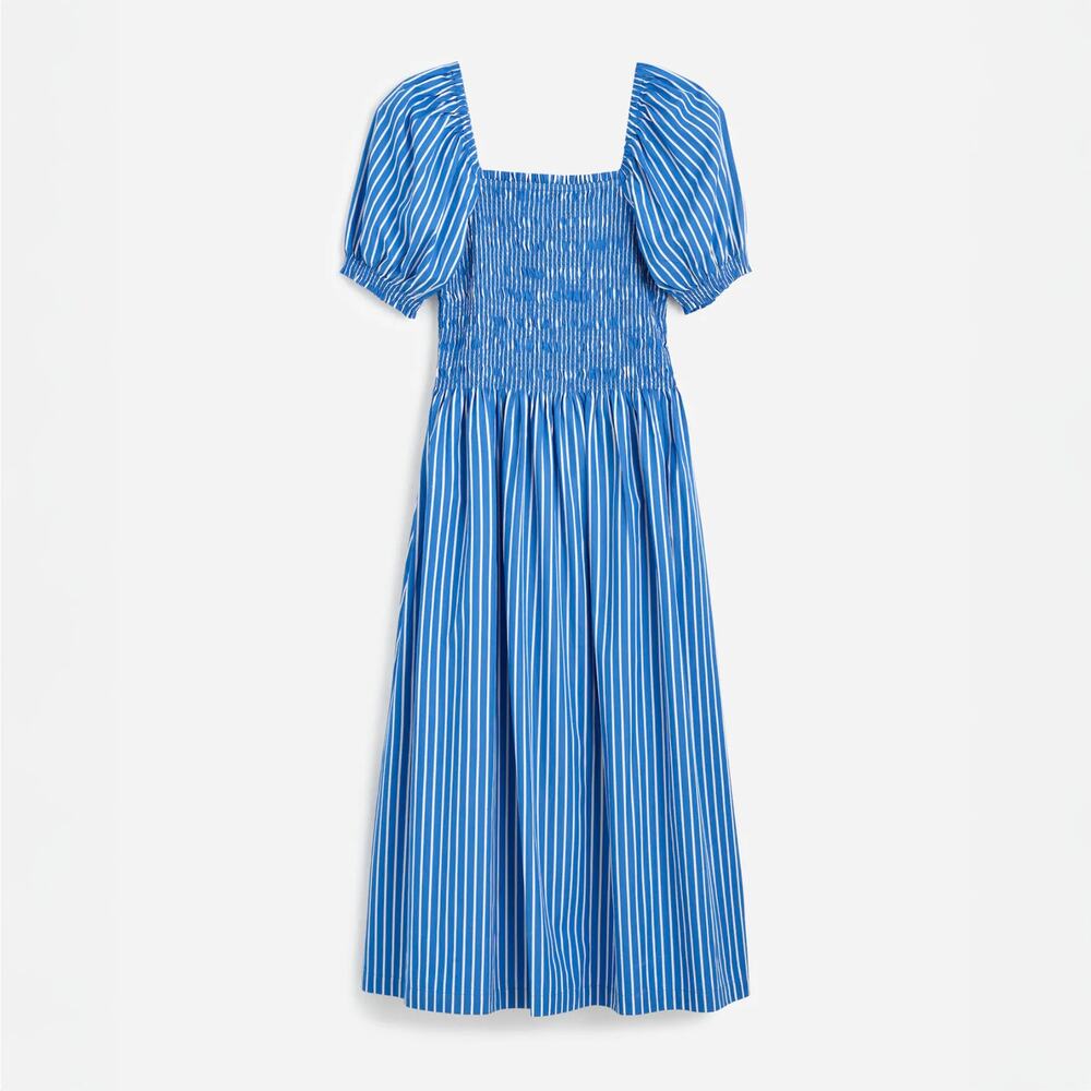 NWT Madewell Smocked Puff Sleeve Midi Dress in Poplin, Size Large